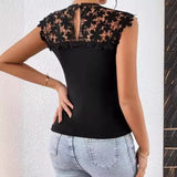 NAMCOVERSE Temu Summer New Water Soluble Lace Stitching Sexy Sleeveless Stretch T-shirt Women