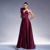 2025 Hot trade New  new temperament single shoulder diagonal collar banquet waist pendulum evening dress bridesmaid dress women