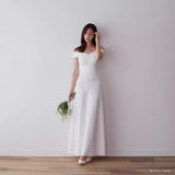 2025 Temperament simple light wedding dress black shoulder  dress thin slim wedding dress toast clothes wholesale