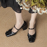 2025 Temperament fairy style bow square head Mary Jane shoes women's popular new spring light mouth thick heel high heels