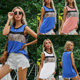 NAMCOVERSE The real shot of the new  independent station round neck leopard print splicing short-sleeved sleeveless vest in Europe, America and summer is in stock.