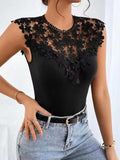 NAMCOVERSE Temu Summer New Water Soluble Lace Stitching Sexy Sleeveless Stretch T-shirt Women