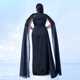 2025 Popular trade  fat mm large size women's clothing long round neck cape banquet slim sequined evening dress dress