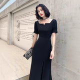 2025 Black evening dress dress women  new simple and generous banquet temperament long celebrity light luxury annual meeting host