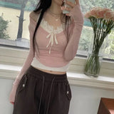 NAMCOVERSE Sweet Girl Lace Stitching Fake Two-Piece T-shirts Women's  Autumn  Cross Border  Ins New Top