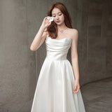 2025 light wedding dress simple satin princess tutu skirt tube top temperament small bride wedding go out