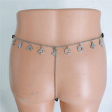 2025 Fb2110  stainless steel twelve constellation rhinestone letter pendant waist chain underwear integrated combination thong chain