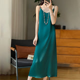 Silk 2024 Summer Women's New V-neck Slim Fit Inner Wear Dress Satin Sexy Socialite Suspender Dress Long Skirt