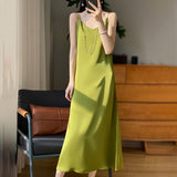 Silk 2024 Summer Women's New V-neck Slim Fit Inner Wear Dress Satin Sexy Socialite Suspender Dress Long Skirt