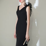 2025 Black fishtail evening dress high-end sexy backless banquet host art test dress temperament socialite long dress spring