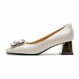 2025 5288-8 Small Korean version square head satin thick heel single shoes women 2025 women's autumn new rhinestone high heels women