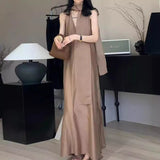 2025 popular summer new high-end temperament linen V-neck sleeveless dress, oversized skirt loose vest long dress