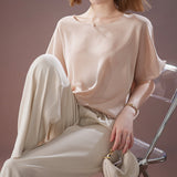 2025 Minimalist shirt mulberry silk shirt, pink silk skirt high-end women's top  summer shirt