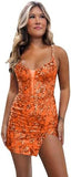 2025  dress popular autumn and winter new  sequined suspender sexy hip-wrapped slim mini V dress