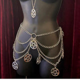 4764 2025 New hot-selling metal chain multi-layer fringed chain five-pointed star pendant versatile waist chain belt body chain