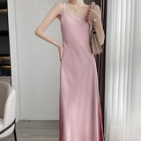 High-Grade Silk Sling Dress Women's Summer Inner Strap Dress Satin Acetate Fashion  Style Temperament Long Dress