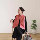 Angola red, new Chinese jacquard stand-up collar vest women's autumn, national style vest, button-down vest top B0909