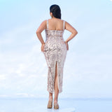 2025 Popular trade  fat mm large size women's clothing medium and long sleeveless banquet sequins fishtail evening dress dress