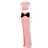 2025 New  summer hot-selling new sexy temperament high waist splicing split bow hip skirt set