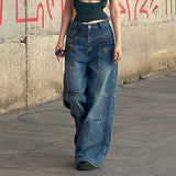 American-Style Tall Multi-Pocket Zipper Worn Jeans Women's 2025 New Ribbon Straight Wide-Leg Trousers