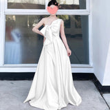 2025 evening dress dress  new high-end shoulder temperament banquet host celebrity satin dress spring girl