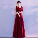 2025 Big choir performance costume female red dress evening dress host National Day red song recitation costume conductor adult