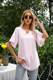 NAMCOVERSE New  new product 2025 trade 2025 Internet celebrities women's round neck lace splicing top, horn sleeve solid color T-shirt, spot