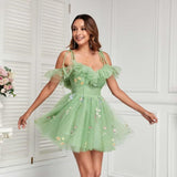 2025 suspender evening dress short dress popular new mesh yarn slim and thin adult ceremony host dress