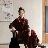 New Chinese-style improved cheongsam, embroidered velvet autumn long-sleeved dress, retro oriental temperament long dress B0850