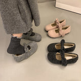 2025 Sweet and cute Mary Jane Mao Mao shoes female winter popular new fairy gray single shoes velvet warm cotton shoes