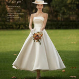 2025 New studio theme  lawn white tube top simple satin wedding photo photography photo retro short skirt dress