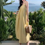 Style Yellow Gallus Dress Loose and Lazy Style Summer 2024 New Backless Sexy Light Yellow Dress