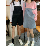 Denim Suspender Shorts Women's Summer Thin 2023 New High Waist Straight Loose Wide Leg Small Jumpsuit