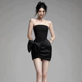 2025 Hot trade tube top evening dress skirt  new high-end temperament banquet host celebrity satin dress spring girl