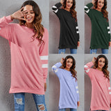 NAMCOVERSE Spring and summer new products 2025  wish round neck contrasting color splicing long-sleeved colored cotton casual loose large size top, women