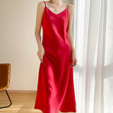 High-Grade Silk Sling Dress Women's Summer Inner Strap Dress Satin Acetate Fashion  Style Temperament Long Dress