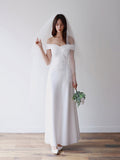 2025 Temperament simple light wedding dress black shoulder  dress thin slim wedding dress toast clothes wholesale