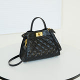 2025 Bag Autumn Women's popular Fashion Rhombus Embroidery Thread Handbag High Sense Large Capacity Shoulder Bag Commuter Messenger Bag