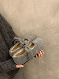 2025 Sweet and cute Mary Jane Mao Mao shoes female winter popular new fairy gray single shoes velvet warm cotton shoes