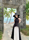 2025 Sanya island travel wear long dress seaside vacation pleated skirt sexy backless suit women's two-piece beach skirt