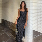 2025 Polka dot suspender swing neck dress women's  summer new fashionable and sexy sleeveless backless split dress