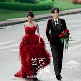 2025Temperament red light wedding dress  travel photography outdoor photo dress studio theme photography clothing wedding dress