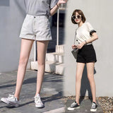 High Waist Black Denim Shorts Female Summer Student Curling Loose Slimming A- line Wide Leg Pants Hot Pants Korean Fashion