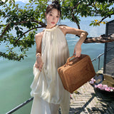 2025 New Chinese style sleeveless neck dress, high-end summer seaside photo, beautiful super fairy vacation long skirt