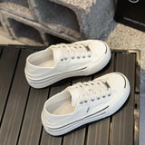 namcoverse Women's Korean-Style Fashionable Canvas Shoes  New Platform Lace-up Board Shoes Two-Way Step-on White Shoes Casual Sneaker