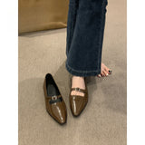 2025 Brown pointed single shoes women's shoes spring and autumn popular new commuting versatile light mouth one pedal soft flat bottom ladyshoes