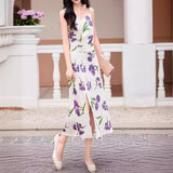 High-End Imitation Acetate Print Dress Spring and Summer 2024 New Elegant Sexy V-neck Sleeveless Suspender Dress