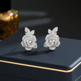 2025 S925 silver needle full of zircon heavy industry camellia stud earrings women's light luxury high-end sense niche exquisite versatile earrings
