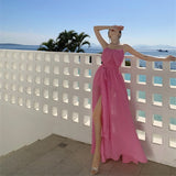 2025 pink fairy suspender dress female summer Sanya seaside travel beach dress female split-ended vacation dress