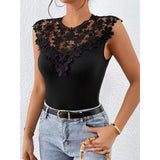 NAMCOVERSE Temu Summer New Water Soluble Lace Stitching Sexy Sleeveless Stretch T-shirt Women